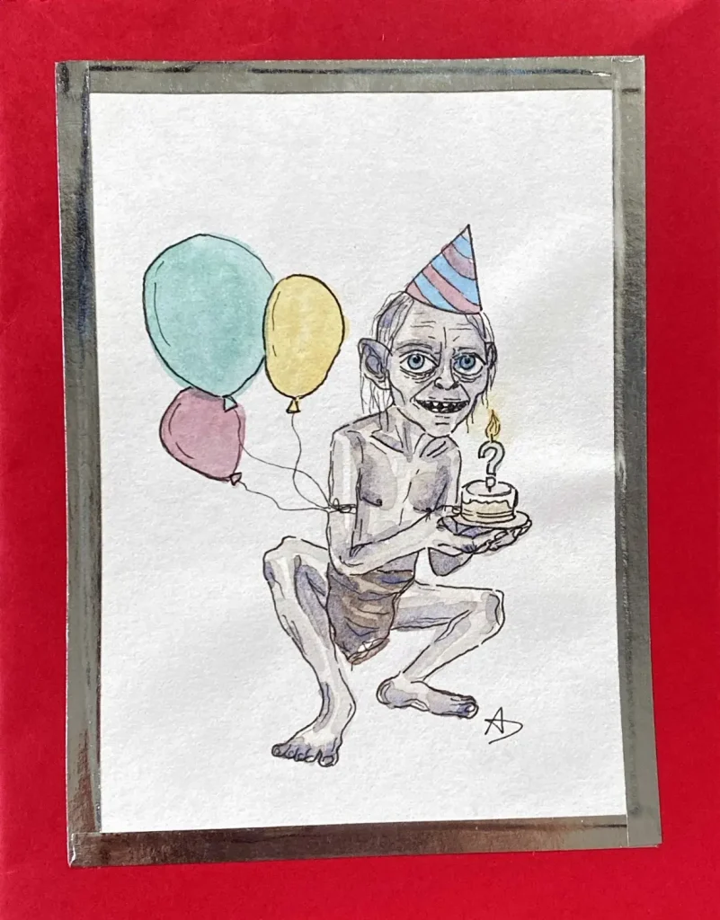 Carte anniversaire illustration Gollum